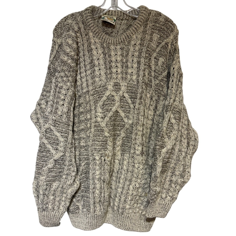 Connemara Knitwear Pure New Wool Cable Knit Sweater Made in Ireland Size L